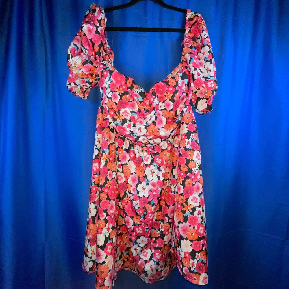 SHEIN Curve 4XL Floral Puff Sleeve Romantic Boho Midi Dress | Plus Size Chic